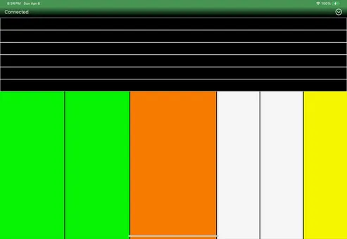 Brokenithm on iPad with the slider lit green, orange and white by the game